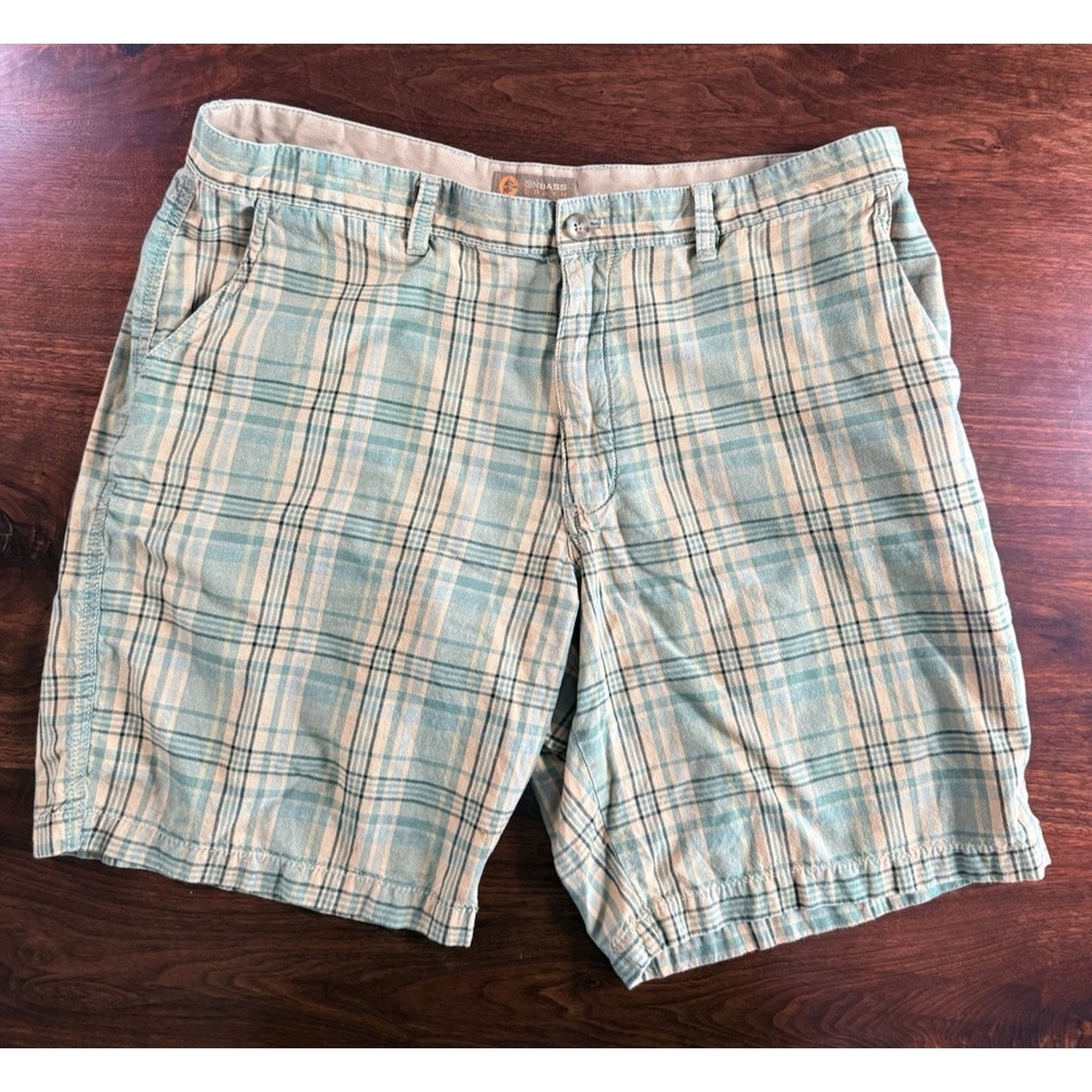 G.H. Bass Earth Flat Front Green Plaid Cotton Chino Shorts Men's 38